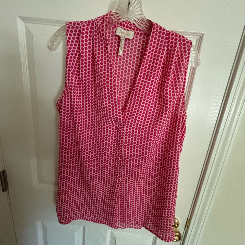 Laundry By Shelli Segal Sleeveless Pink Polka Dot Blouse